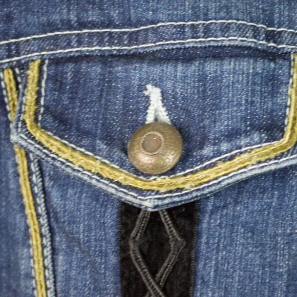 LIVE A LITTLE Blue Embroidery Embellished Long Sleeve Jean Jacket M - Picture 11 of 13